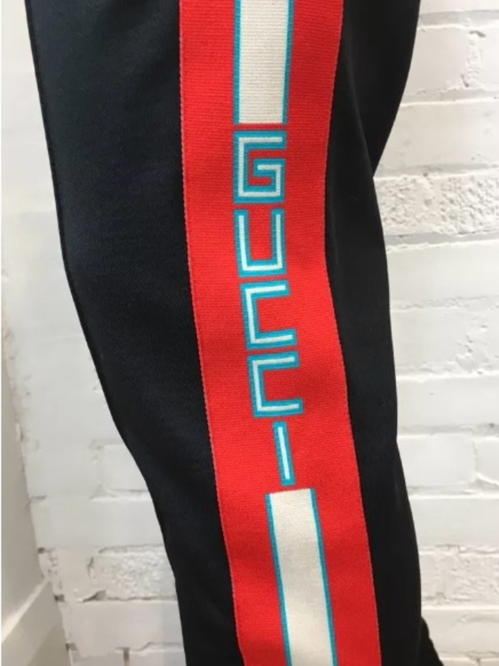 Gucci Black Track Pants with Red and White Side Stripe